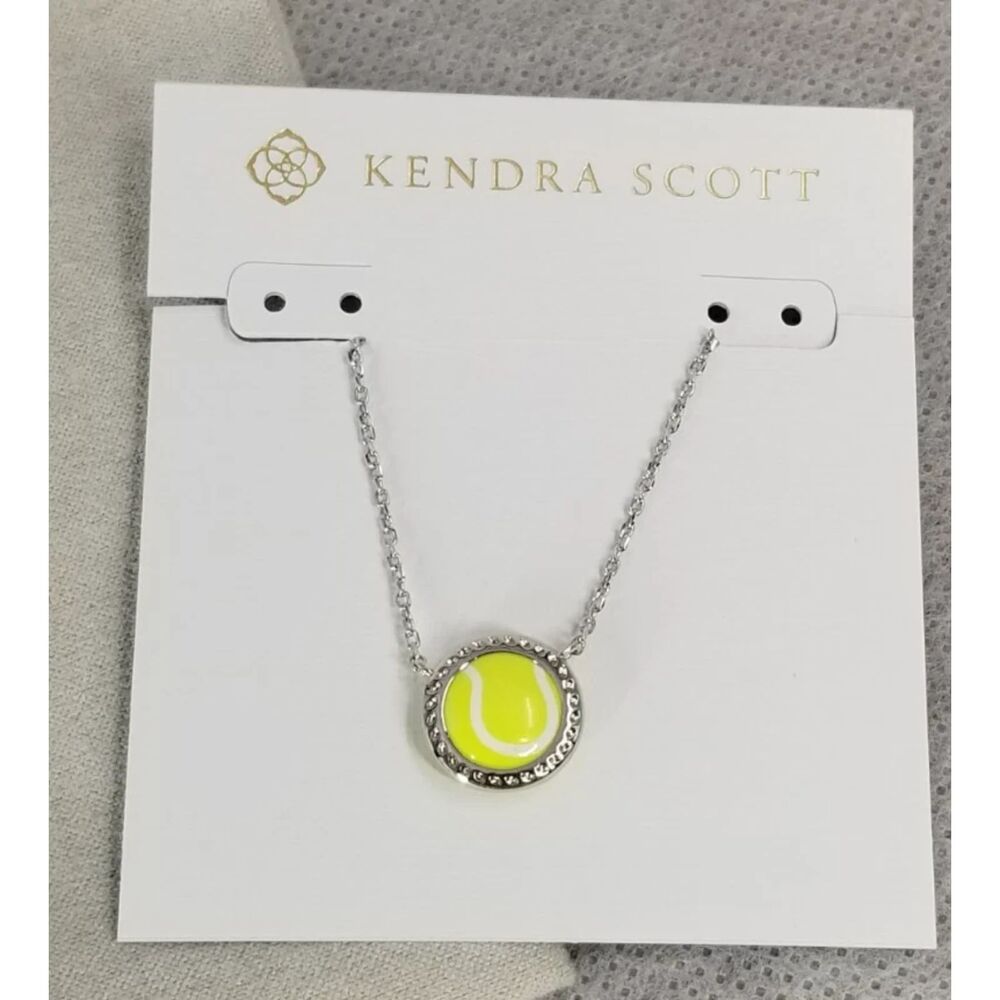 NWT Kendra Scott Tennis Silver Short Pendant Necklace in Chartreuse - Picture 3 of 12